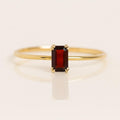 Emerald Cut Garnet Ring – January Birthstone Ring in 925 Sterling Silver – Minimalist Red Gemstone Stacking Ring