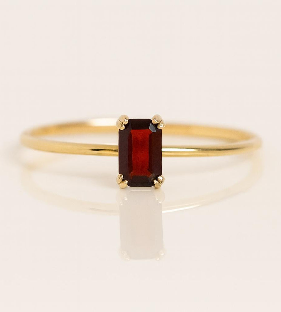 Emerald Cut Garnet Ring – January Birthstone Ring in 925 Sterling Silver – Minimalist Red Gemstone Stacking Ring