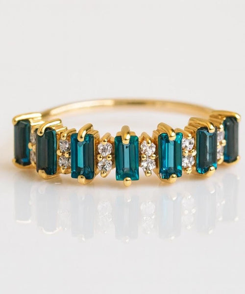 Baguette London Blue Topaz Wedding Band | Diamond Half Eternity Ring | Anima jewels