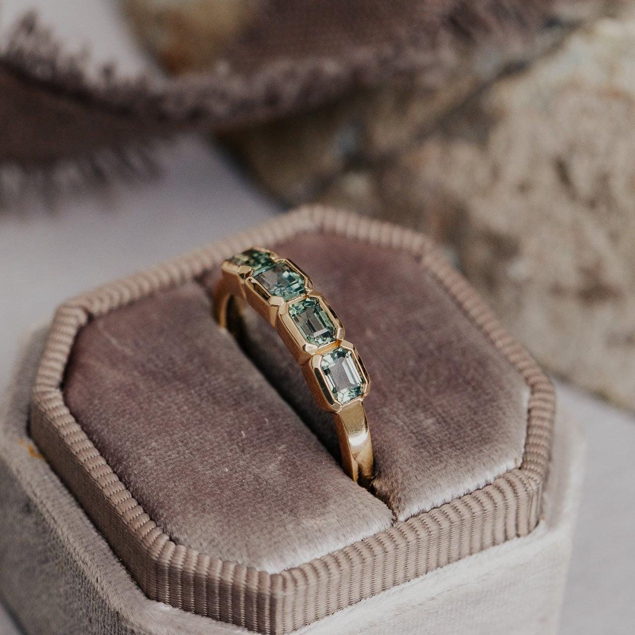 Four Stone Montana Sapphire Emerald Cut Silver Band | Anima jewels