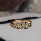 Montana Sapphire Three-Stone Bezel Ring Silver Engagement Band | Anima jewels