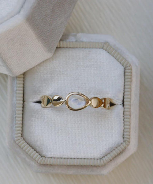 Pear Cut Rainbow Moonstone Eternity Band Silver Teardrop Ring | Anima jewels