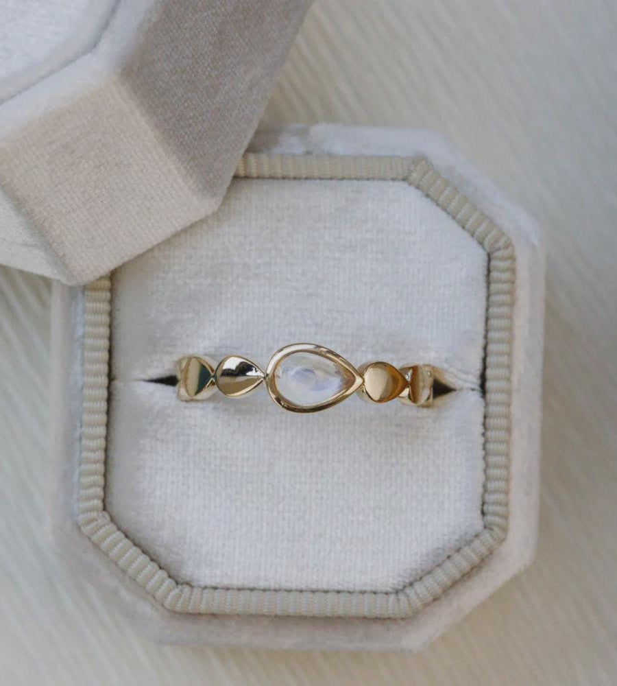 Pear Cut Rainbow Moonstone Eternity Band Silver Teardrop Ring | Anima jewels