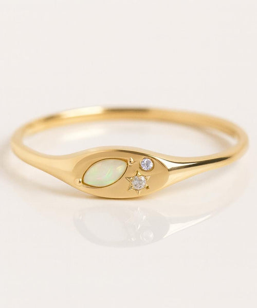 Marquise Opal Starburst Ring | 925 Sterling Silver Celestial Band | Anima jewels