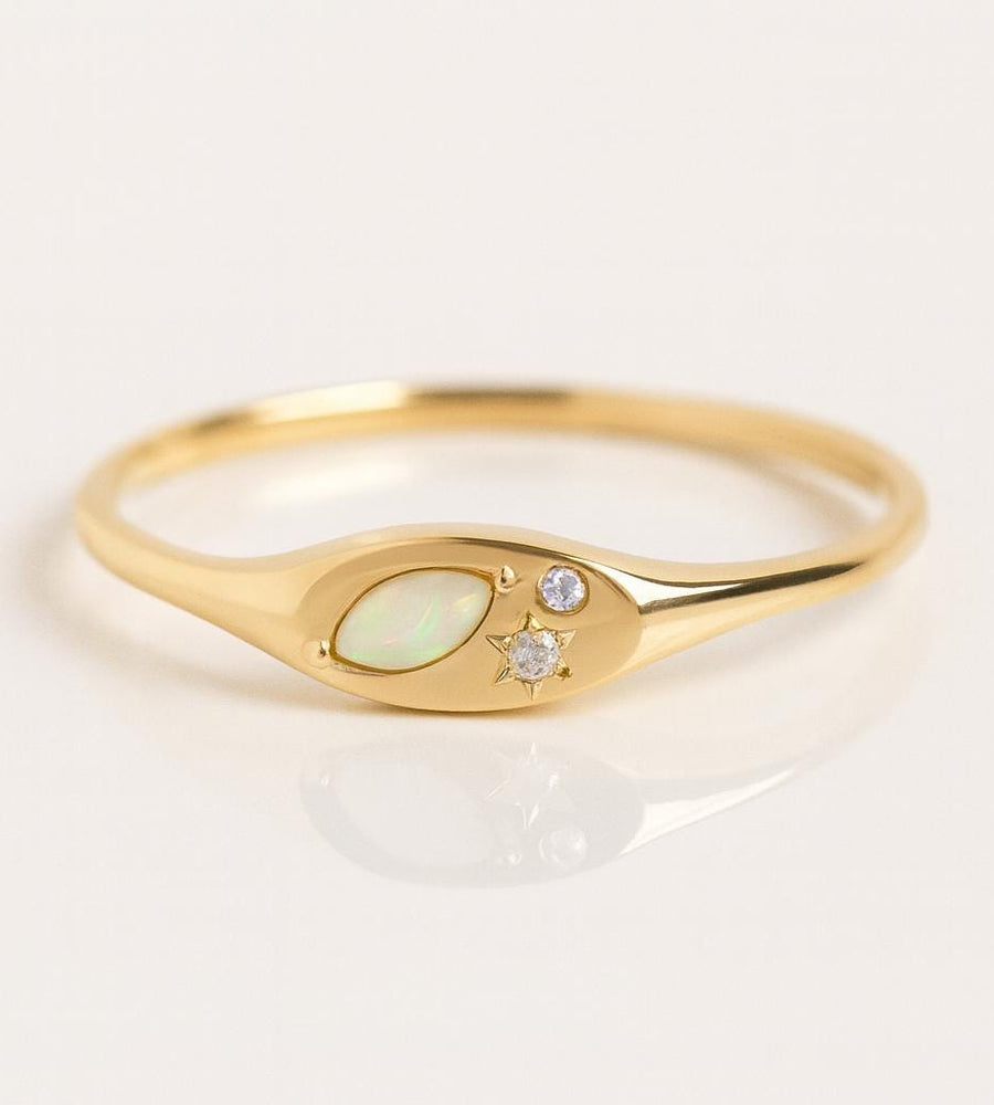 Marquise Opal Starburst Ring | 925 Sterling Silver Celestial Band | Anima jewels