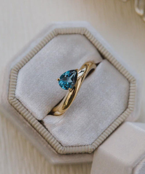 Pear Cut London Blue Topaz Solitaire Silver Engagement Ring | Anima jewels