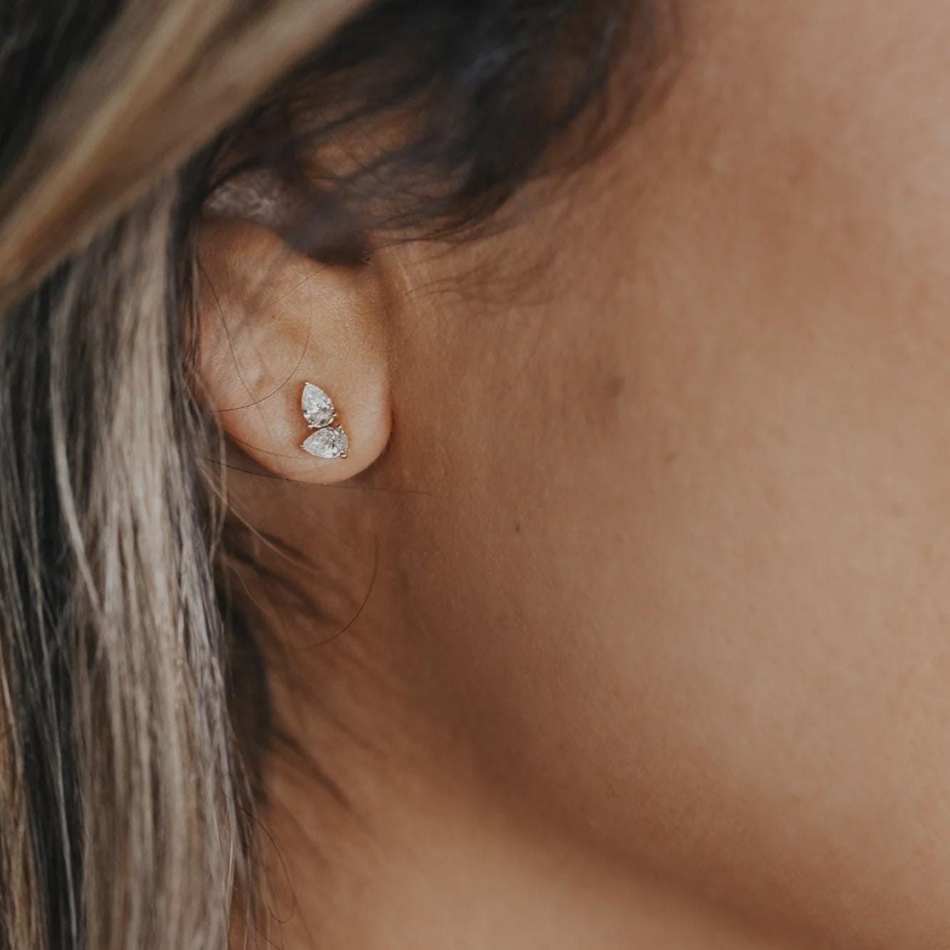 Duo Pear Diamond Stud Earrings in Solid 14k Gold | Anima Jewels