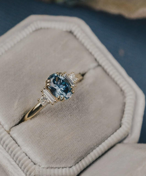 Oval Montana Sapphire Diamond Ring | 925 Sterling Silver Double Prong Band | Anima jewels