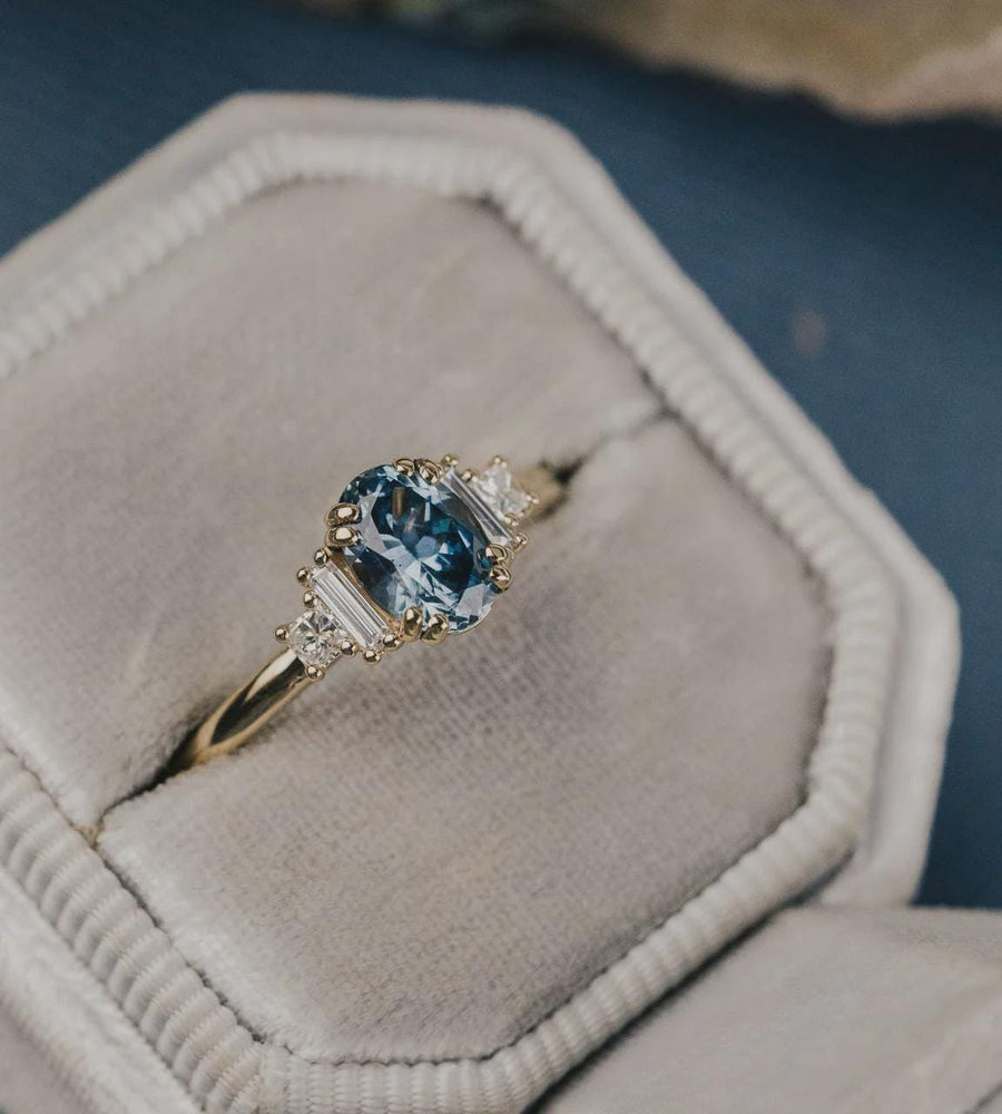 Oval Montana Sapphire Diamond Ring | 925 Sterling Silver Double Prong Band | Anima jewels