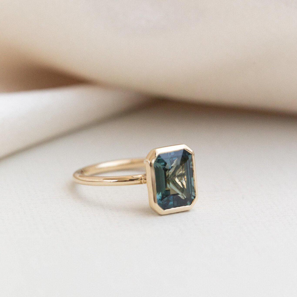 Emerald Cut Montana Sapphire Solitaire Silver Engagement Ring | Anima jewels