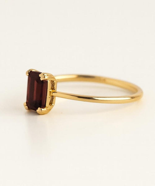Emerald Cut Garnet Ring – January Birthstone Ring in 925 Sterling Silver – Minimalist Red Gemstone Stacking Ring