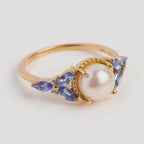 Vintage Inspired Pearl and Tanzanite Silver Statement Ring | Anima jewels