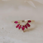Ruby Curved Wedding Band Silver Leaf Stacking Ring | Anima jewels