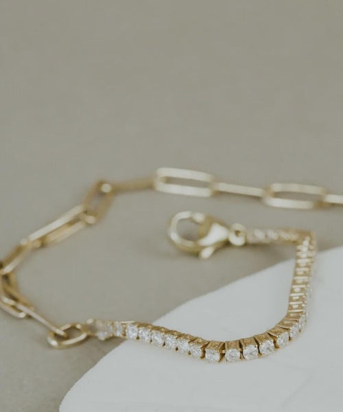 Moissanite Tennis Paperclip Bracelet 14k Gold Hybrid | Anima jewels