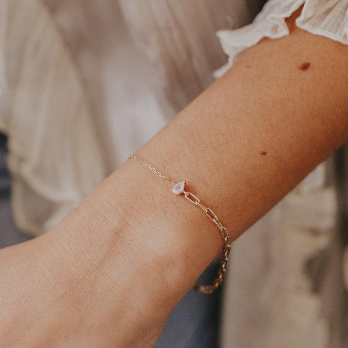 Moonstone Paperclip Bracelet - Pear Cut June Birthstone Jewelry | Anima Jewels