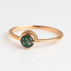 Moss Agate Ring with Diamond Accents | 925 Sterling Silver Engagement Ring | Anima