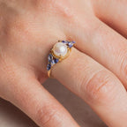 Vintage Inspired Pearl and Tanzanite Silver Statement Ring | Anima jewels