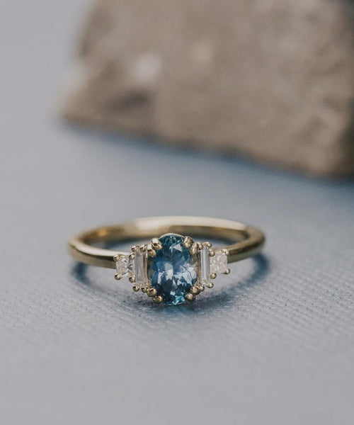 Oval Montana Sapphire Diamond Ring | 925 Sterling Silver Double Prong Band | Anima jewels