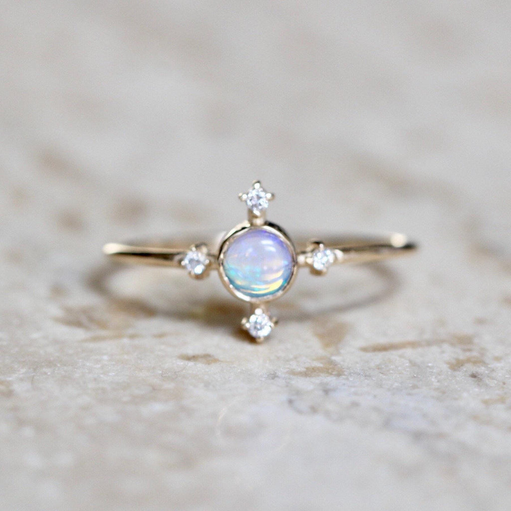 Opal Compass Ring 925 Sterling Silver Celestial Stackable Band | Anima jewels