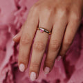 Pink Sapphire Cluster Three-Stone Silver Ring | Anima jewels