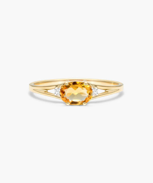 Citrine Oval Halo Dainty Silver Ring | November Birthstone Band | Anima jewels