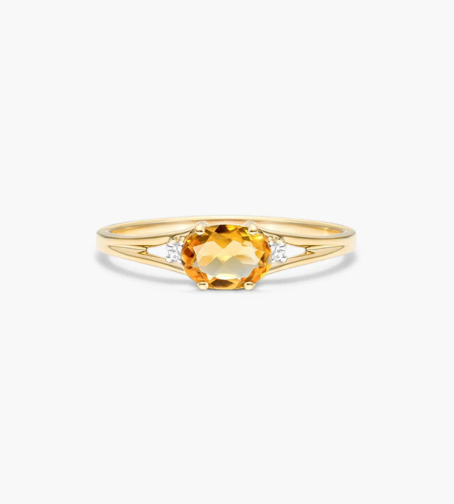 Citrine Oval Halo Dainty Silver Ring | November Birthstone Band | Anima jewels