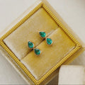 Emerald Duo Pear Stud Earrings, Solid 14k Gold Two Stone Piercing, Minimalist Pear Cut Emerald Earrings for Women, May Birthstone Gift