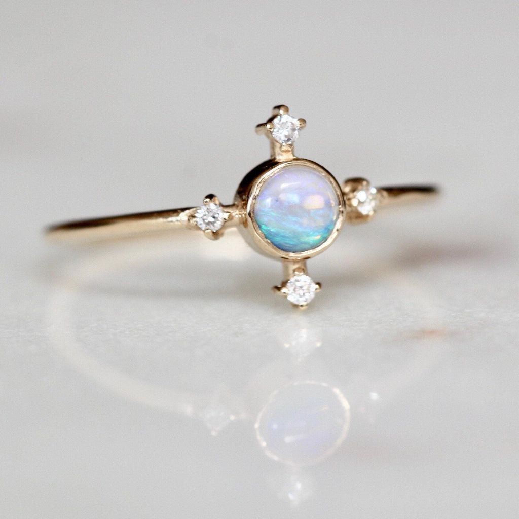 Opal Compass Ring 925 Sterling Silver Celestial Stackable Band | Anima jewels