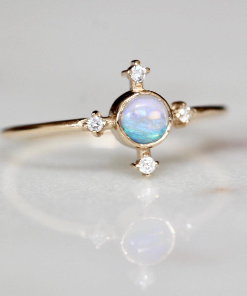 Opal Compass Ring 925 Sterling Silver Celestial Stackable Band | Anima jewels