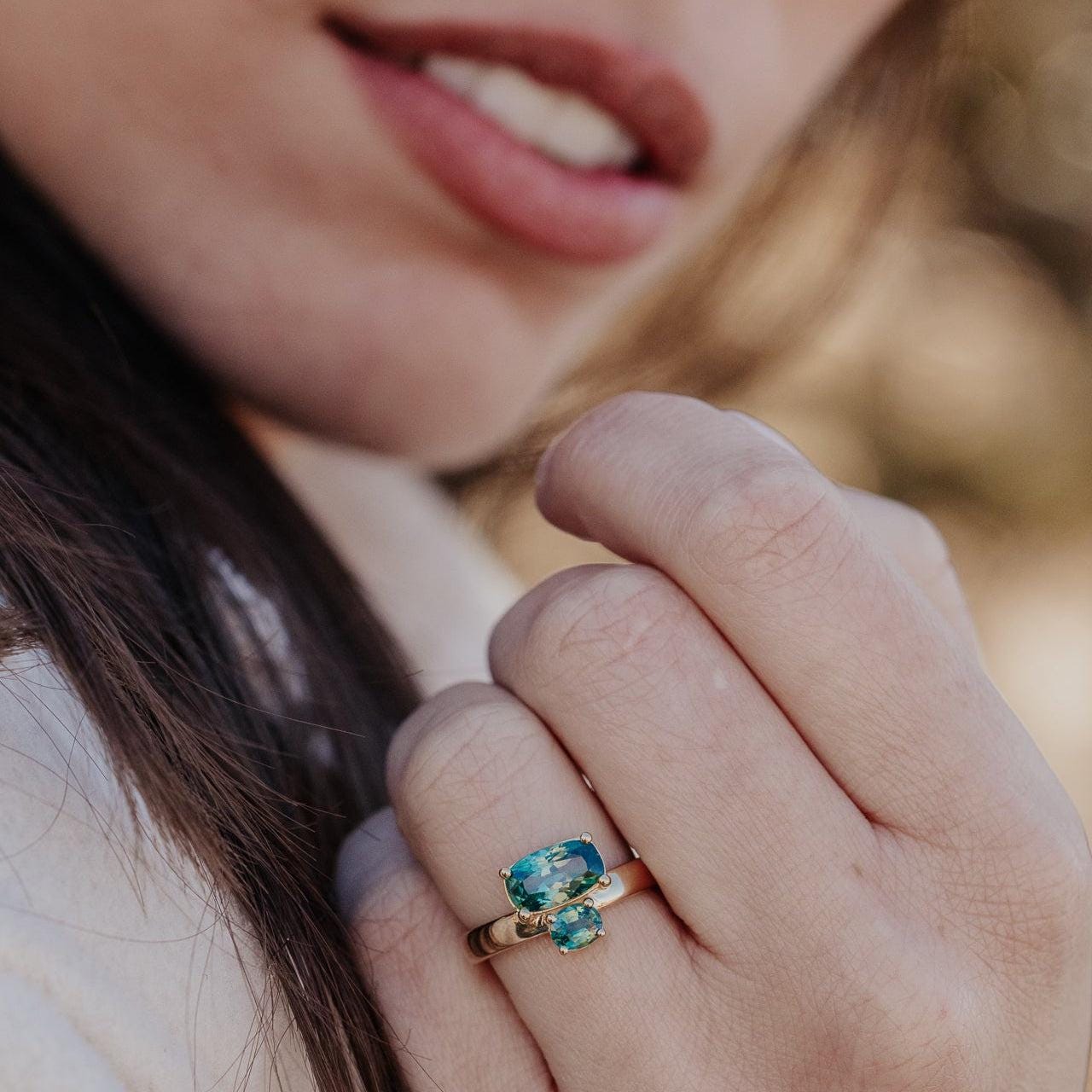 Two Montana Sapphire Prong Ring Silver Stackable Band | Anima jewels