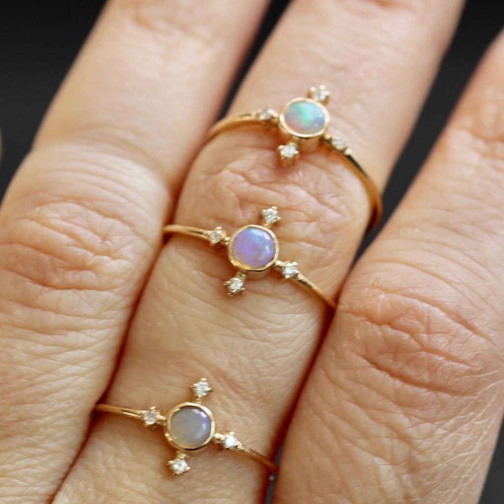 Opal Compass Ring 925 Sterling Silver Celestial Stackable Band | Anima jewels