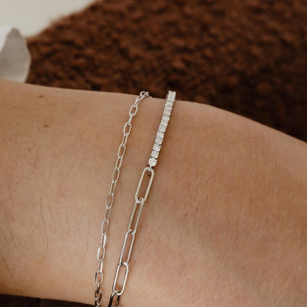 Moissanite Tennis Paperclip Bracelet 14k Gold Hybrid | Anima jewels