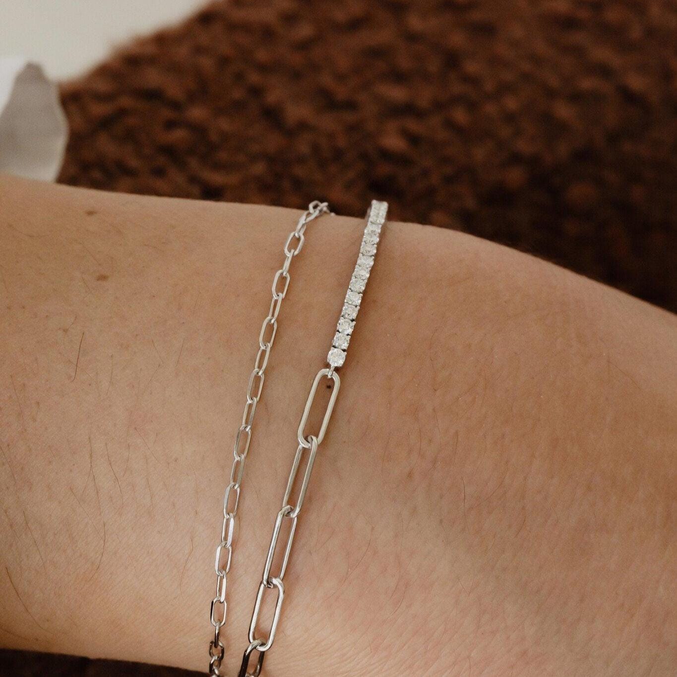 Moissanite Tennis Paperclip Bracelet 14k Gold Hybrid | Anima jewels