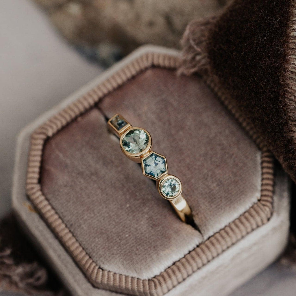 Geometric Hexagon Montana Sapphire Silver Engagement Ring | Anima jewels