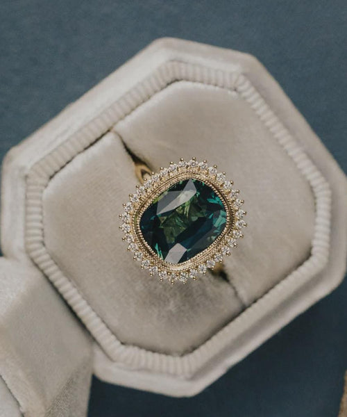 3.67 ct Cushion Montana Sapphire & Diamond Ring | 925 Sterling Silver | Anima jewels