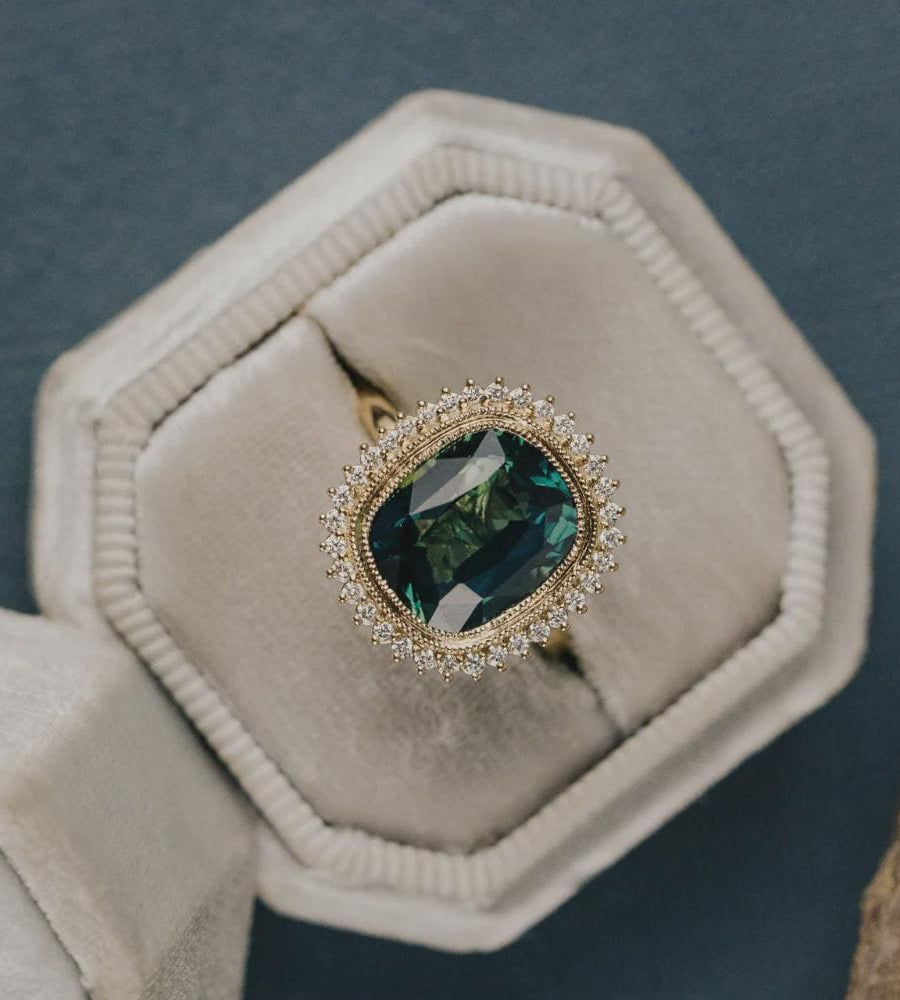 3.67 ct Cushion Montana Sapphire & Diamond Ring | 925 Sterling Silver | Anima jewels