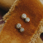 Duo Bezel Round Diamond Stud Earrings in Solid 14k Gold | Anima Jewels