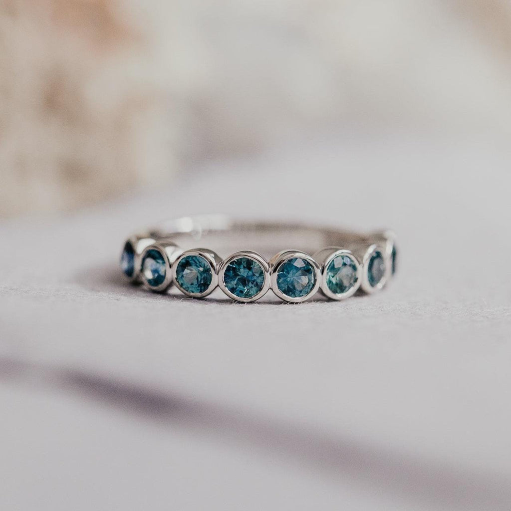 8 Montana Sapphire Bezel Band Silver Stackable Ring | Anima jewels