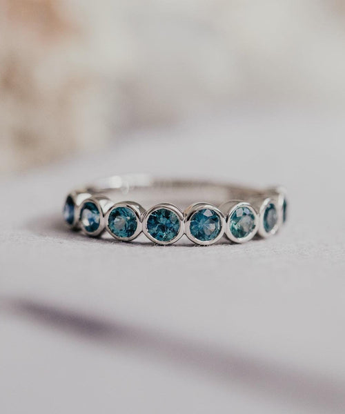 8 Montana Sapphire Bezel Band Silver Stackable Ring | Anima jewels