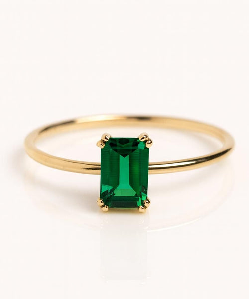 Emerald-Cut Natural Emerald Solitaire Ring | 14K Yellow Gold Art Deco Band | Anima jewels