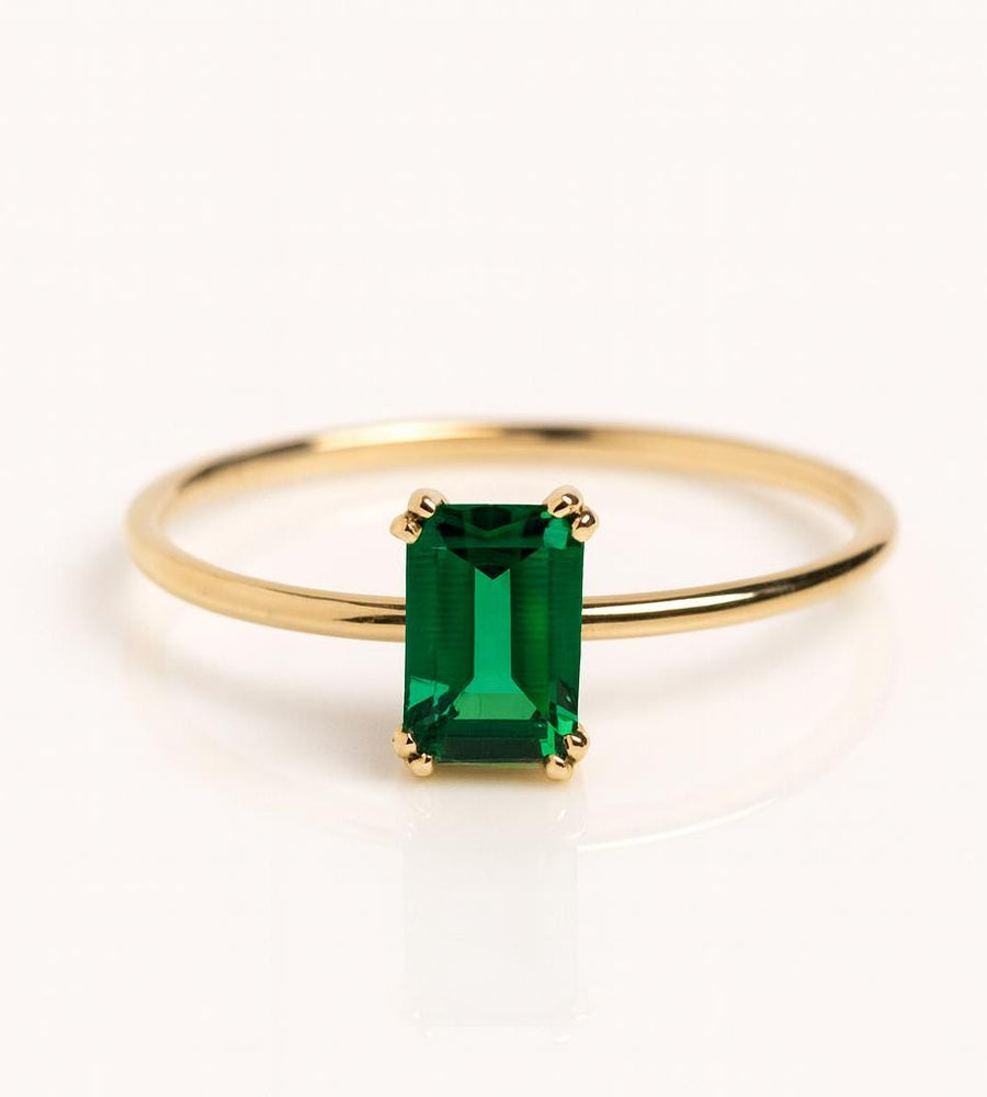Emerald-Cut Natural Emerald Solitaire Ring | 14K Yellow Gold Art Deco Band | Anima jewels