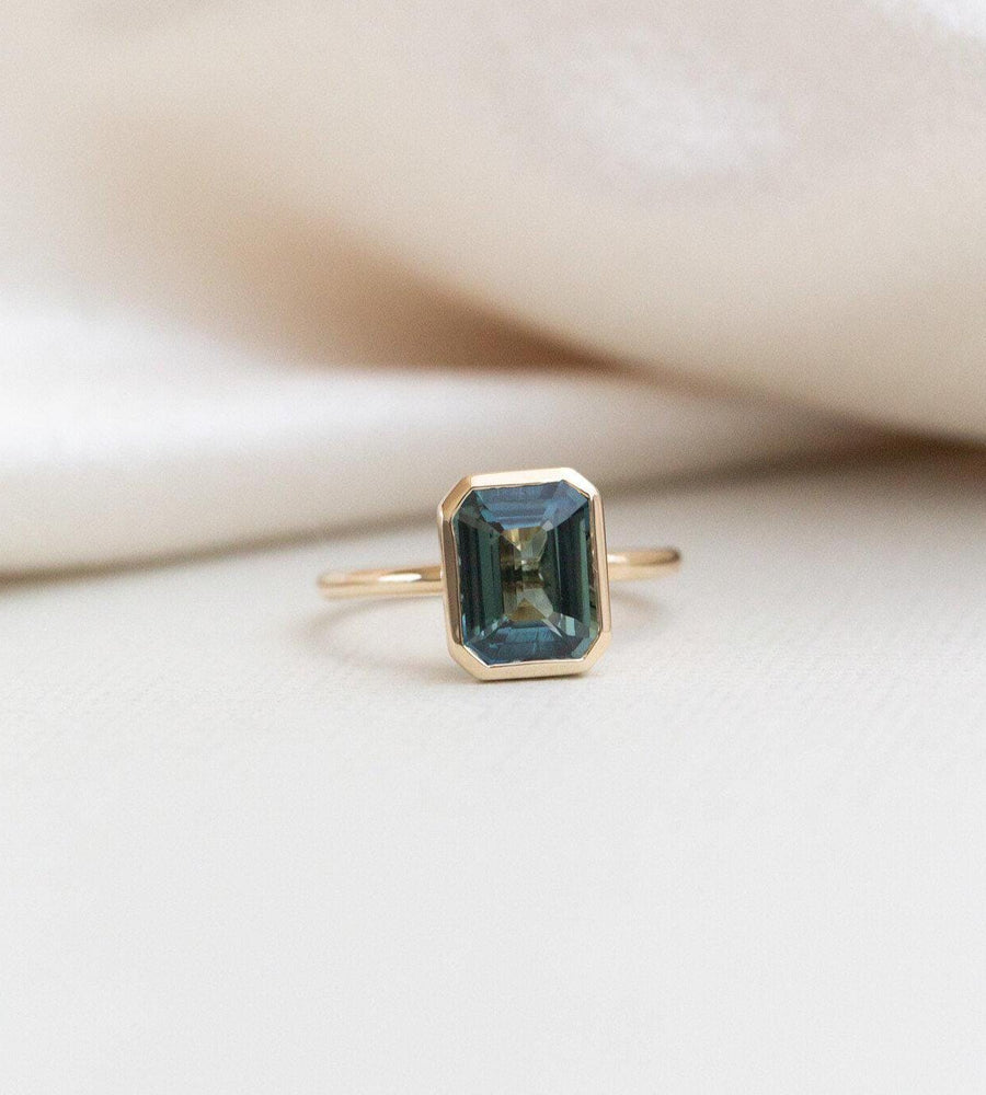 Emerald Cut Montana Sapphire Solitaire Silver Engagement Ring | Anima jewels