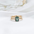 Montana Sapphire Emerald Cut Ring 14k Gold Double Band | Anima jewels
