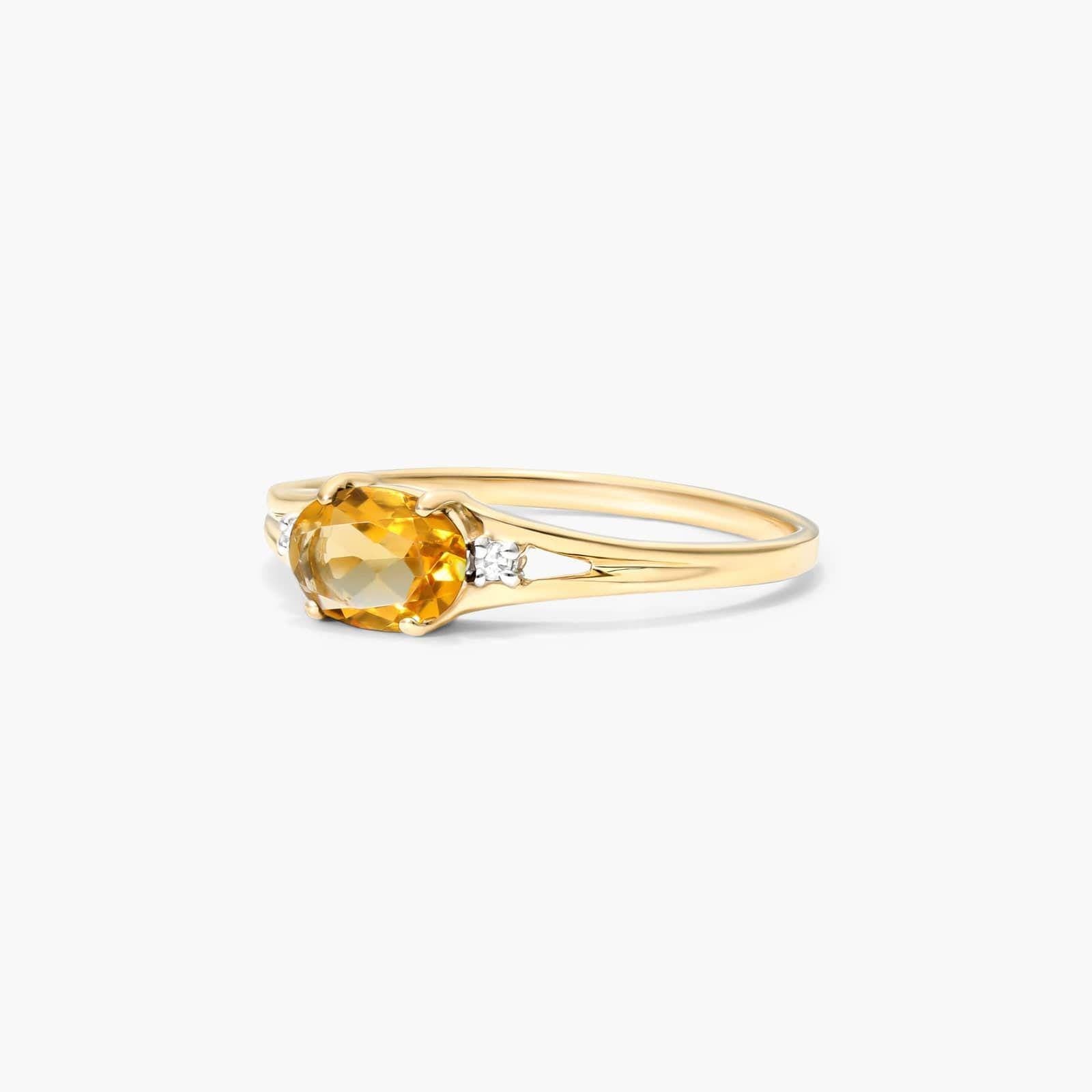 Citrine Oval Halo Dainty Silver Ring | November Birthstone Band | Anima jewels