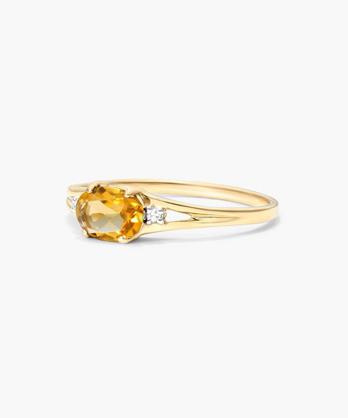Citrine Oval Halo Dainty Silver Ring | November Birthstone Band | Anima jewels