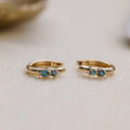 London Blue Topaz Duo Huggie Hoops in 14k Gold Plated Silver | Anima Jewels