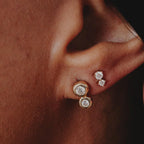 Duo Bezel Round Diamond Stud Earrings in Solid 14k Gold | Anima Jewels