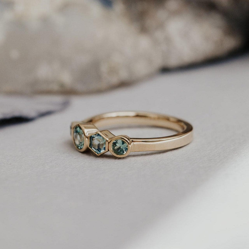 Geometric Hexagon Montana Sapphire Silver Engagement Ring | Anima jewels