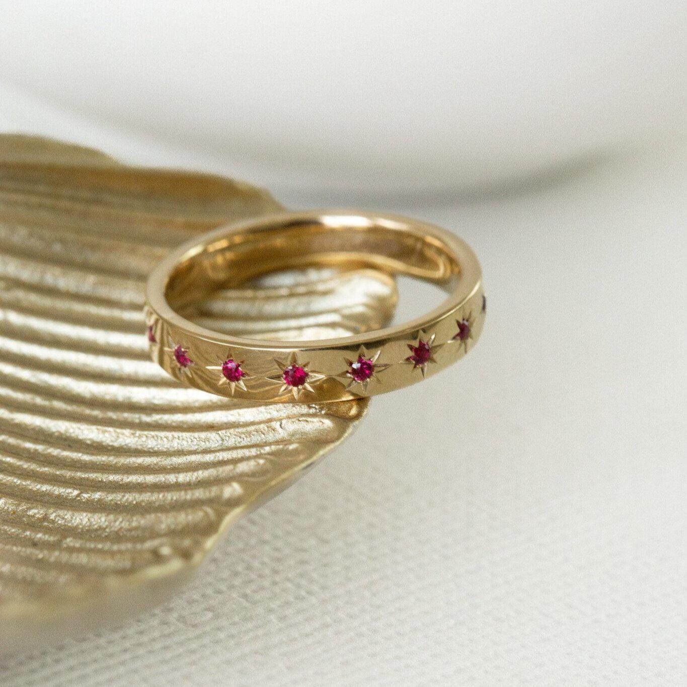 Ruby Pave Wedding Band Thick 925 Sterling Silver Ring | Anima jewels