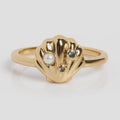 Sea Shell Pearl Ring – 925 Sterling Silver Minimalist Ocean Inspired Stacking Ring for Women